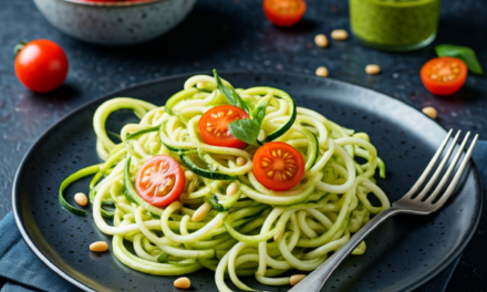 Zucchini Noodles with Pesto and Cherry Tomatoes